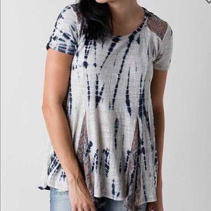 Tie die flowy t shirt with lace inset Blu Pepper