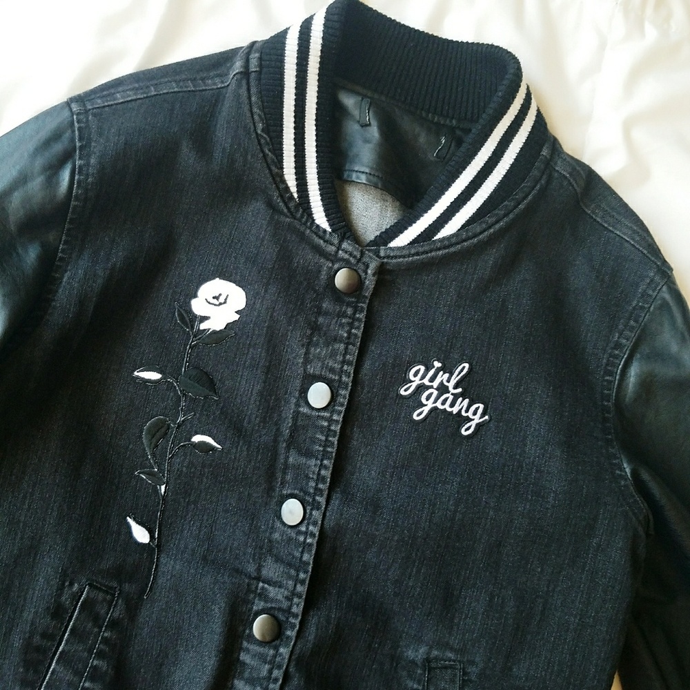 Girl Gang Rose Varsity Denim Leather Jacket
