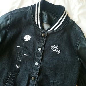 Girl Gang Rose Varsity Denim Leather Jacket