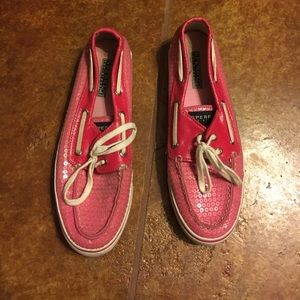 Pink, sequined sperry's