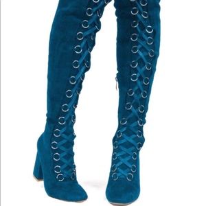 THIGH HIGH LACE UP TEAL BOOTS 10M