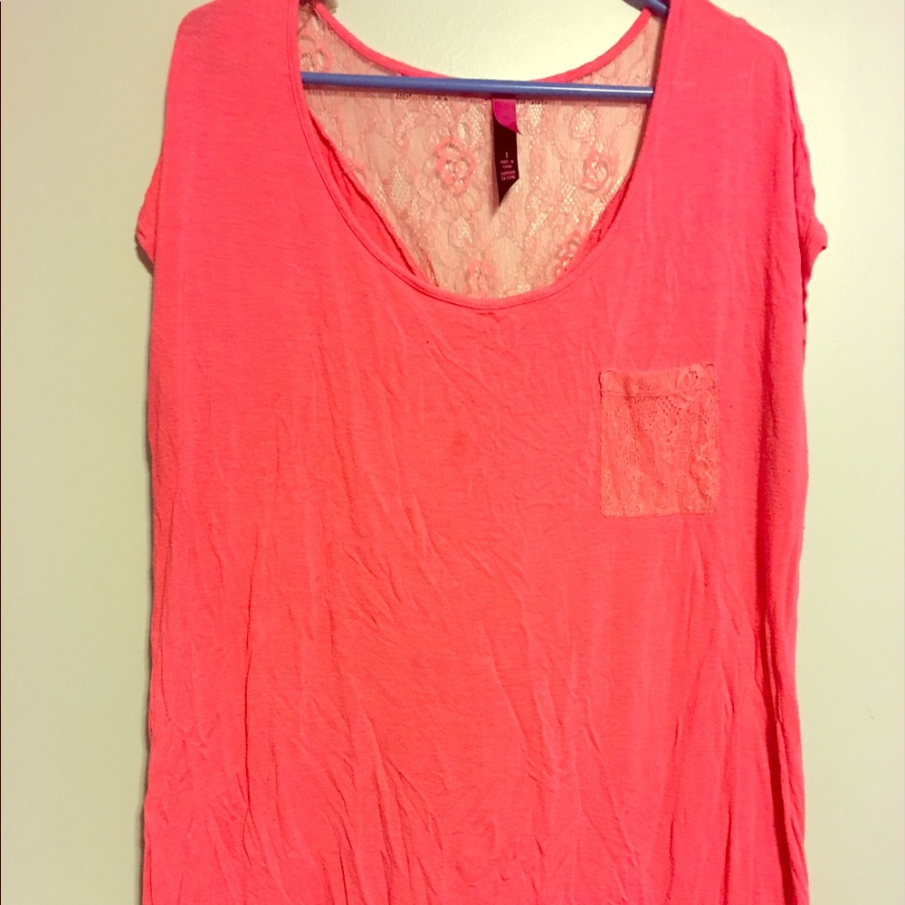 Plus size coral lace tshirt
