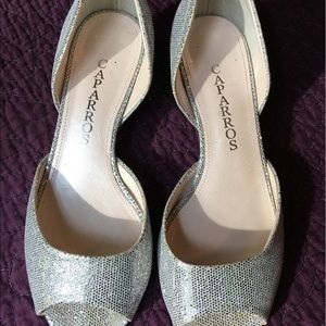 Caparros silver metallic, kitten heel size 7B