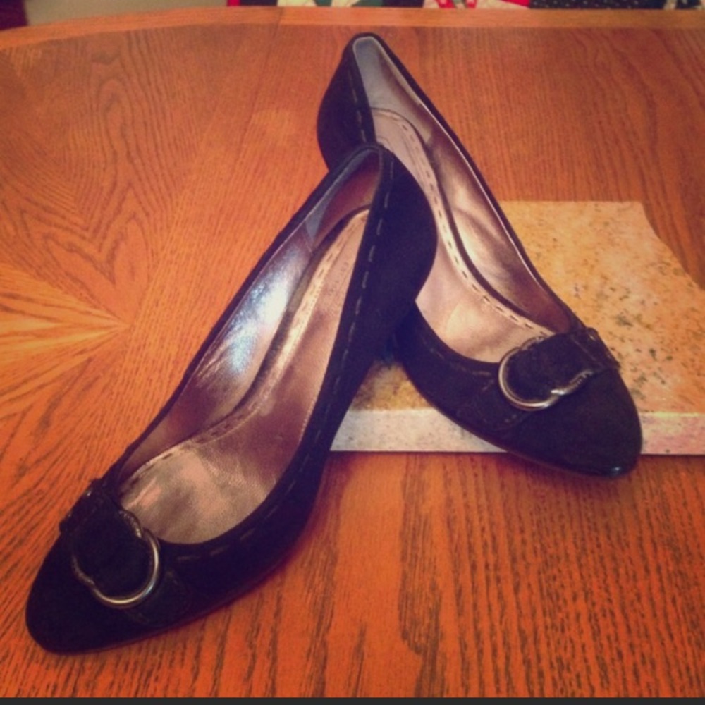 Black suede Coach heels size 8.5  Gunmetal buckles