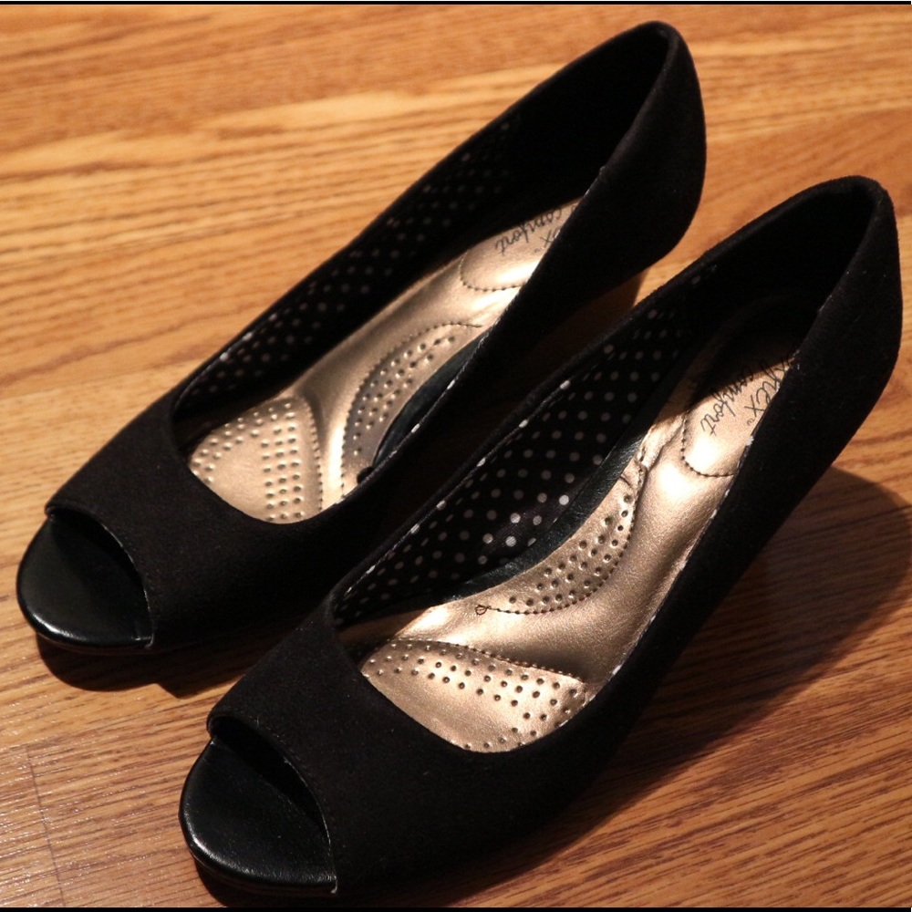 Black Peep-Toe Wedges