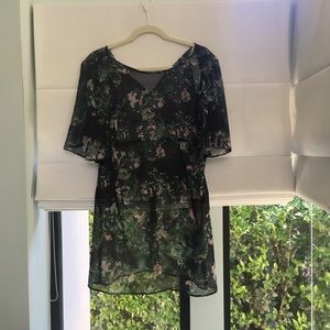 Zara green floral see-through mini dress