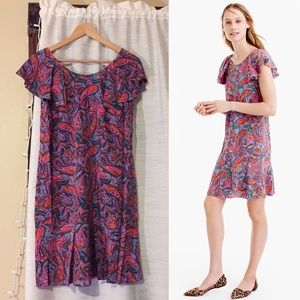 J.Crew Silk Ruffled dress in vibrant paisley