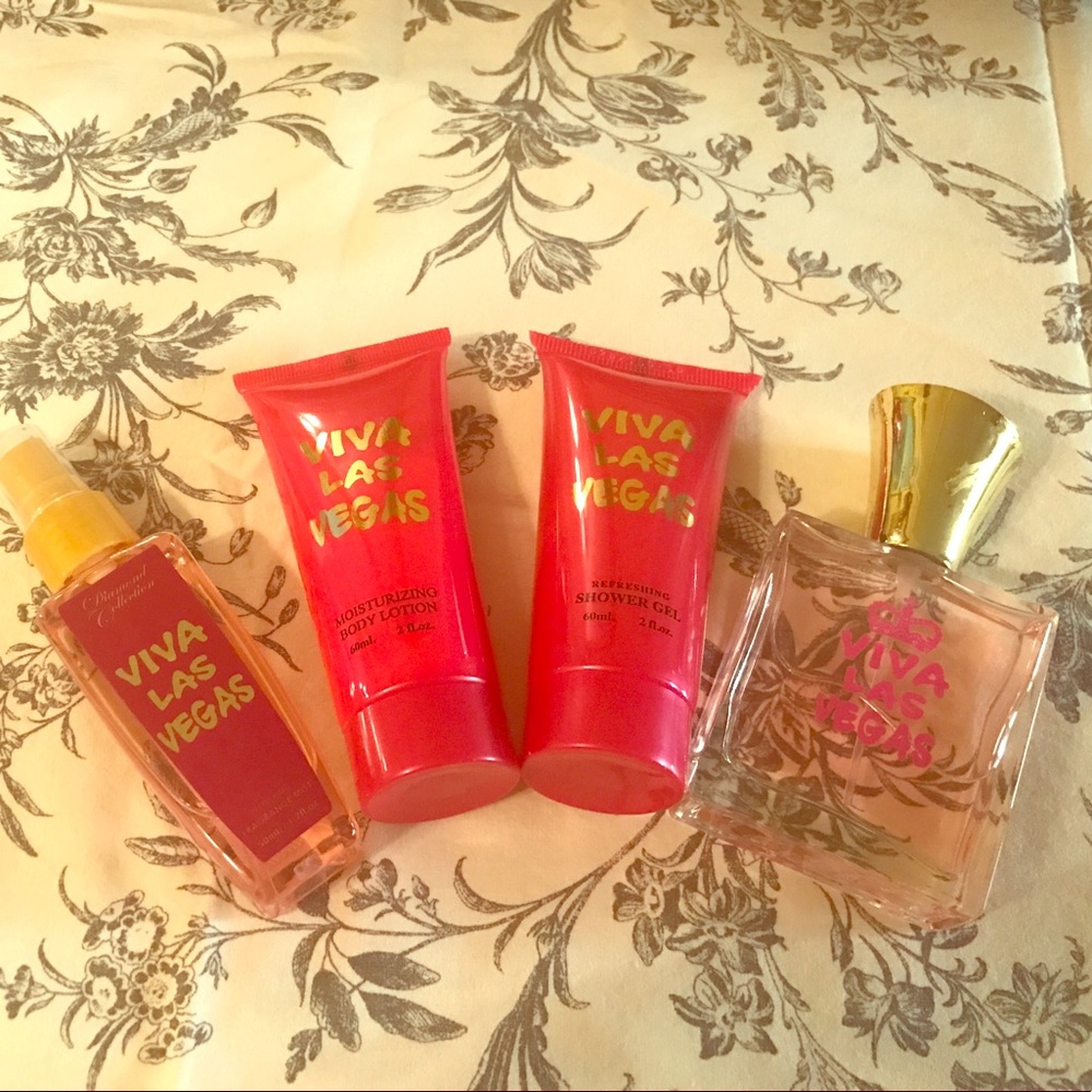 Perfume, body spray, shower gel and body lotion