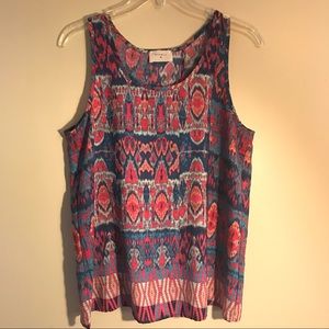Pink and blue patterned tank top