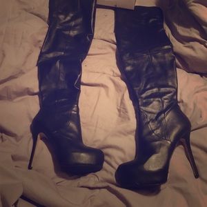 Black Thigh High Leather Boots