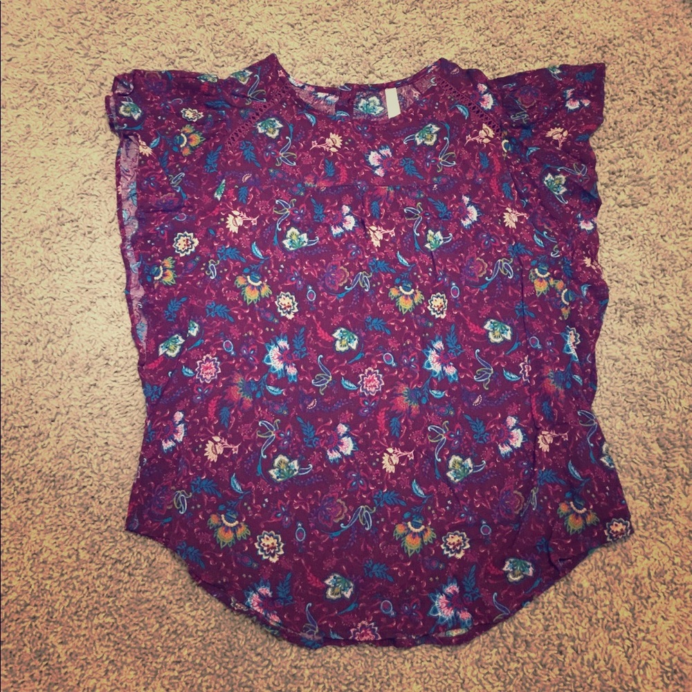 Purple Flowery Butterfly Style Top