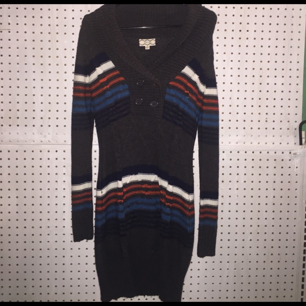 Grey, Orange, Blue, and White warm sweater dress