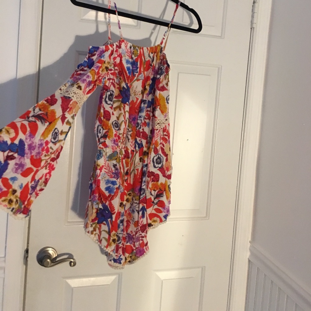 colorful off the shoulder romper