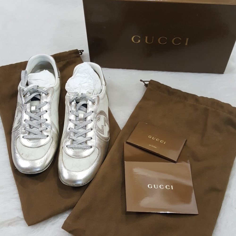🚫SOLD🚫 GUCCI GG NAPPA SILK ATHENA WHITE SNEAKERS - Picture 1 of 8