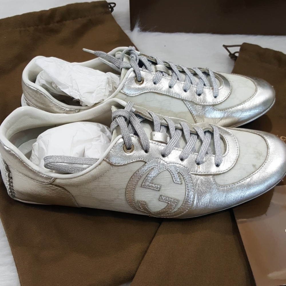 🚫SOLD🚫 GUCCI GG NAPPA SILK ATHENA WHITE SNEAKERS - Picture 2 of 8