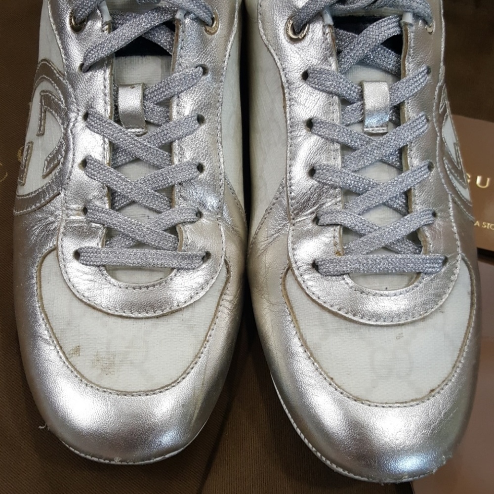 🚫SOLD🚫 GUCCI GG NAPPA SILK ATHENA WHITE SNEAKERS - Picture 3 of 8