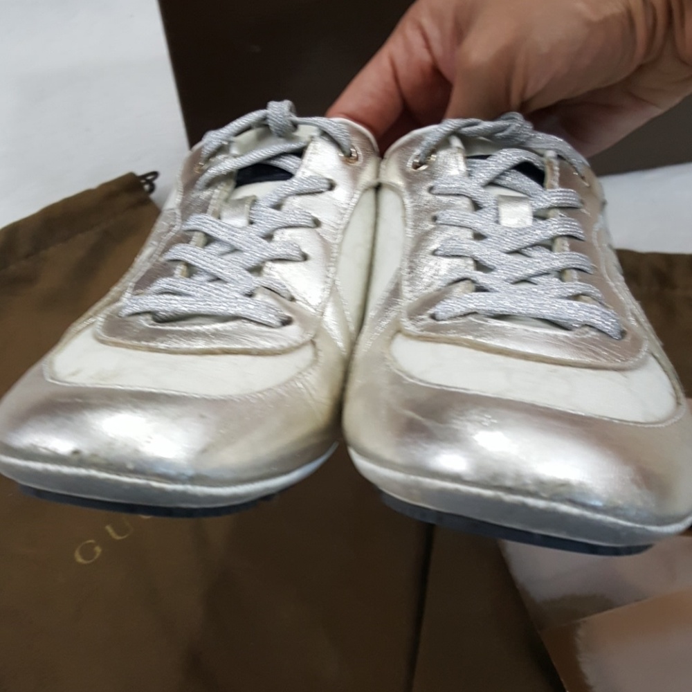 🚫SOLD🚫 GUCCI GG NAPPA SILK ATHENA WHITE SNEAKERS - Picture 4 of 8