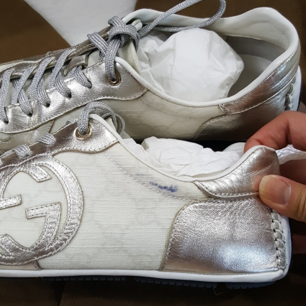 🚫SOLD🚫 GUCCI GG NAPPA SILK ATHENA WHITE SNEAKERS - Picture 6 of 8