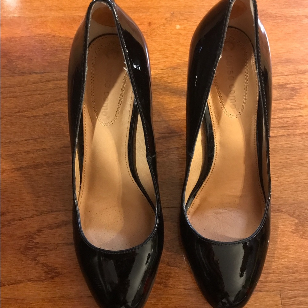 Corso como black patent heels