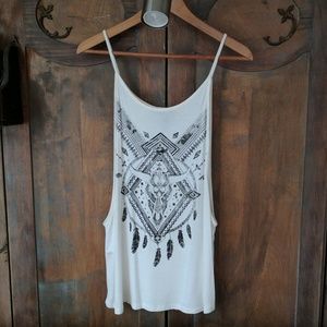 Forever 21 Bohemian Bull Skull Feathers Tunic