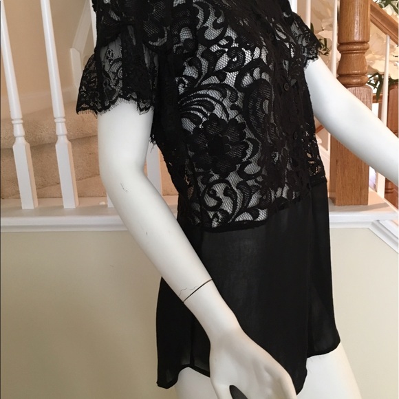 Black Lace and chiffon- like blouse, Size S. - Picture 2 of 4