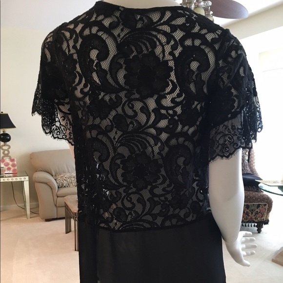 Black Lace and chiffon- like blouse, Size S. - Picture 3 of 4