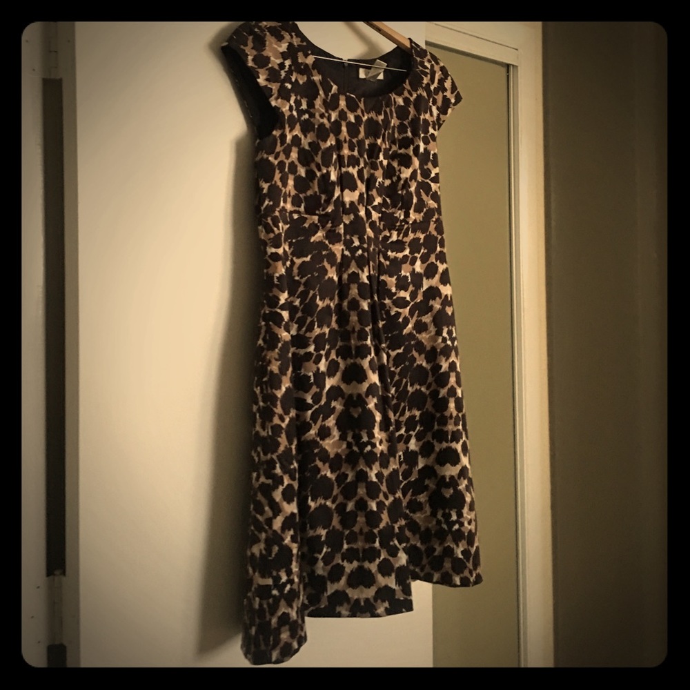 Leopard print cocktail dress with cap sleeves