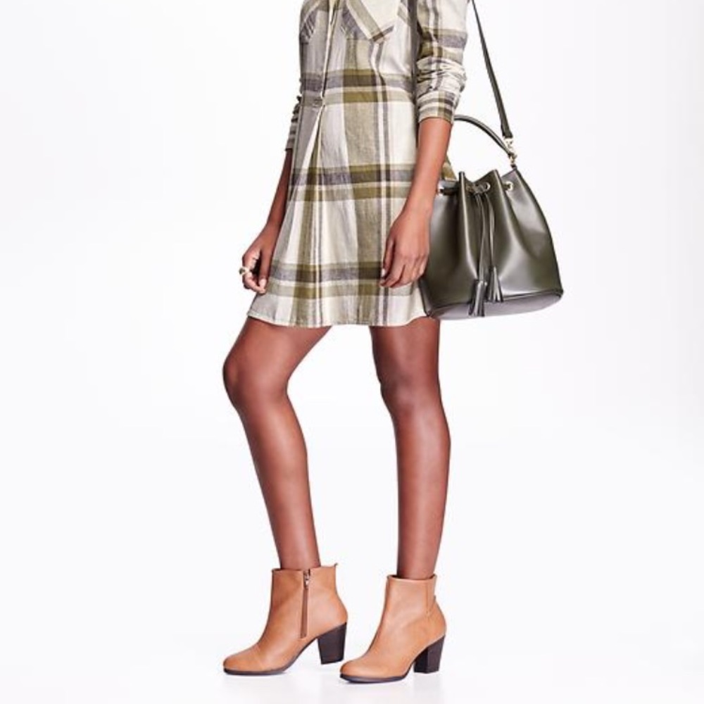 Cognac Faux Leather Ankle Boots