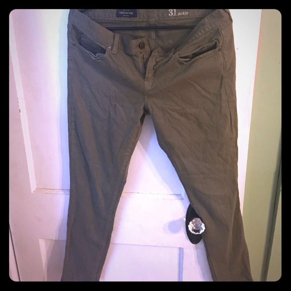 J Crew army green toothpick ankle cut jeans