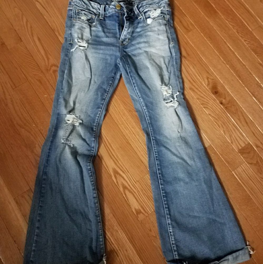 American Eagle boho flare distressed jeans