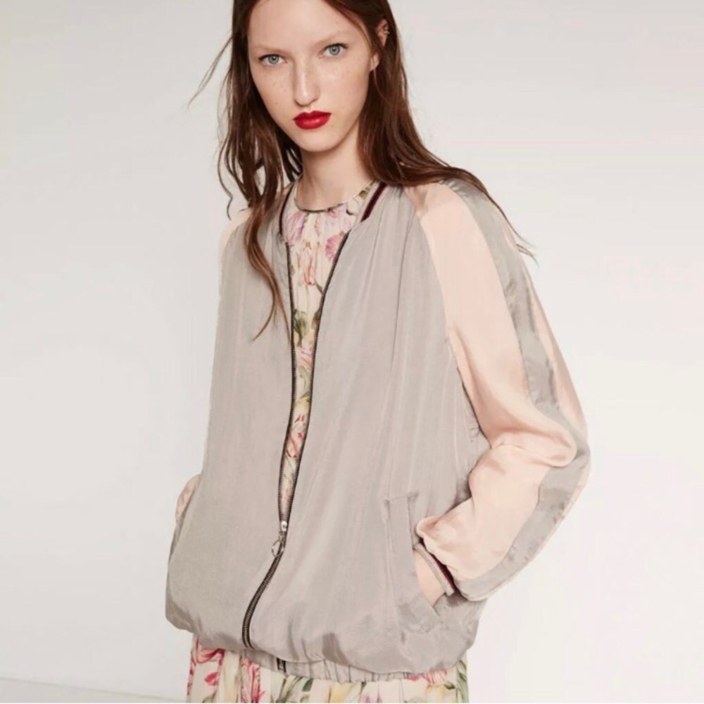 🆕 Zara pink gray two tone bomber jacket - Picture 2 of 6