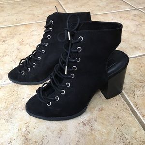 Black Lace Up Cut-Out Booties