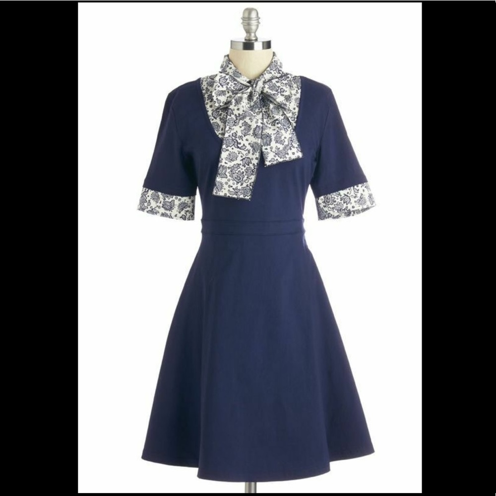 Modcloth Navy Dress with Tie