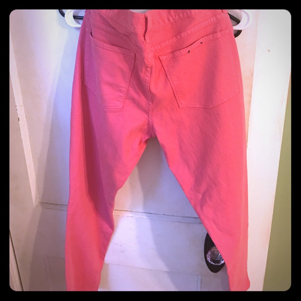 Pink toothpick J Crew ankle jeans