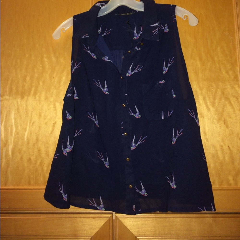 Sheer, navy blue blouse