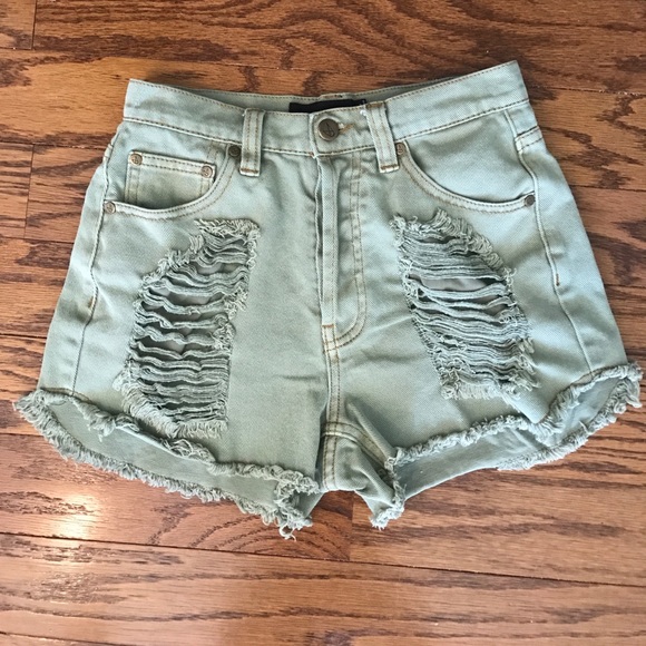 MINKPINK Pants - MINKPINK Green High Waisted Slasher Shorts