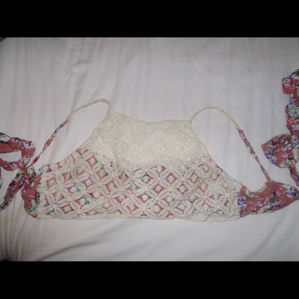 Free People lace high neck crop top