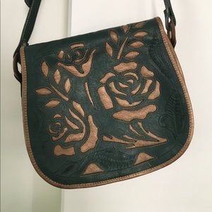 Anthropologie Tooled Leather Crossbody Purse
