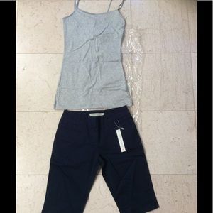New grey tank/navy stretch bermuda shorts outfit