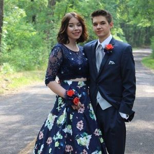 Blue Floral Prom Dress