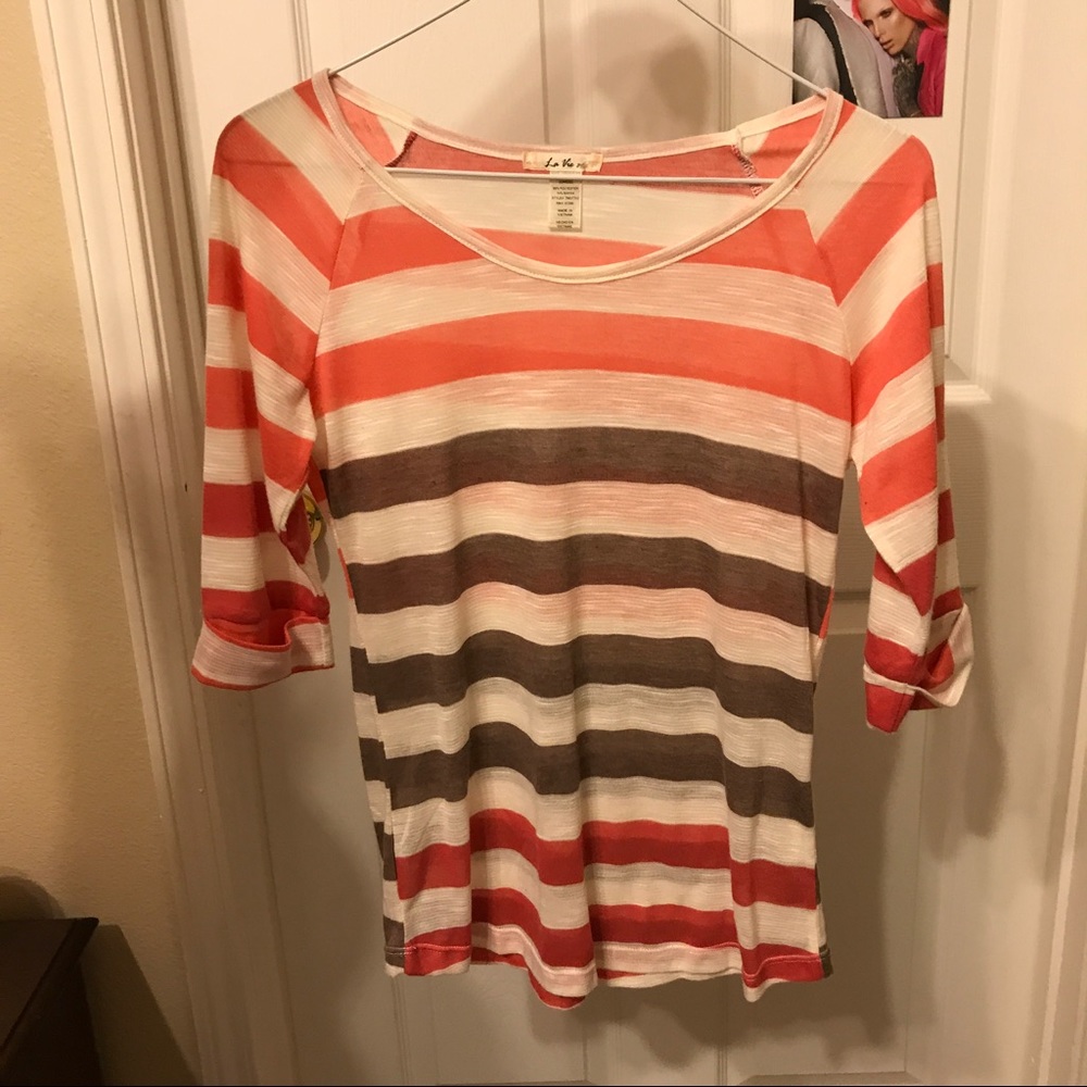 Coral and Brown Striped Shirt