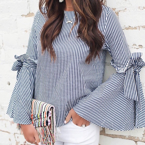 Striped top with bell sleeves - Picture 1 of 5