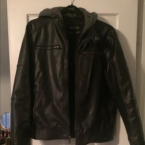GUESS Men's Leather Motorcycle Jacket Size:Large