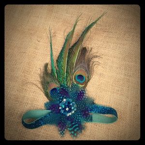 Handmade Headband with feathers & Crystals