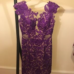 Purple beaded lace evening dress