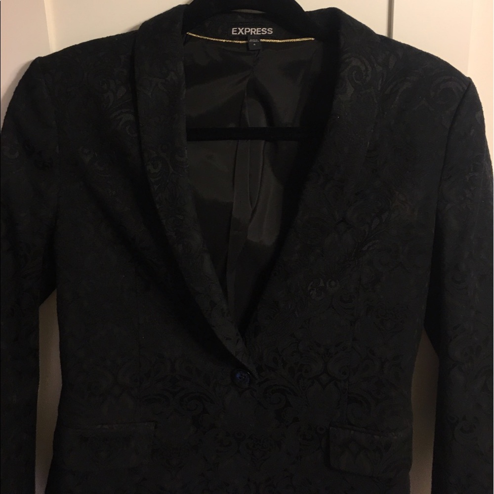 Express black blazer with black lacey pattern