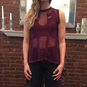 Free People Lace High Low Sleeveless Blouse