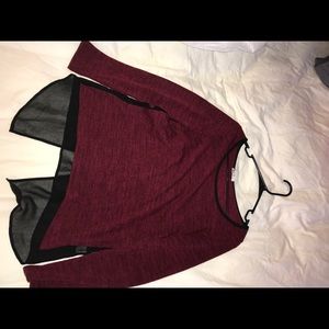 maroon and black open back shirt