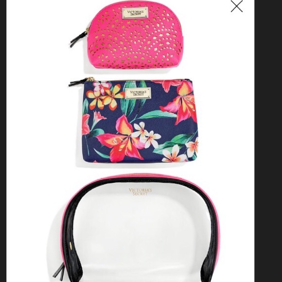 Victoria Secret Hot Pink Floral Beauty Bag Trio - Picture 2 of 3