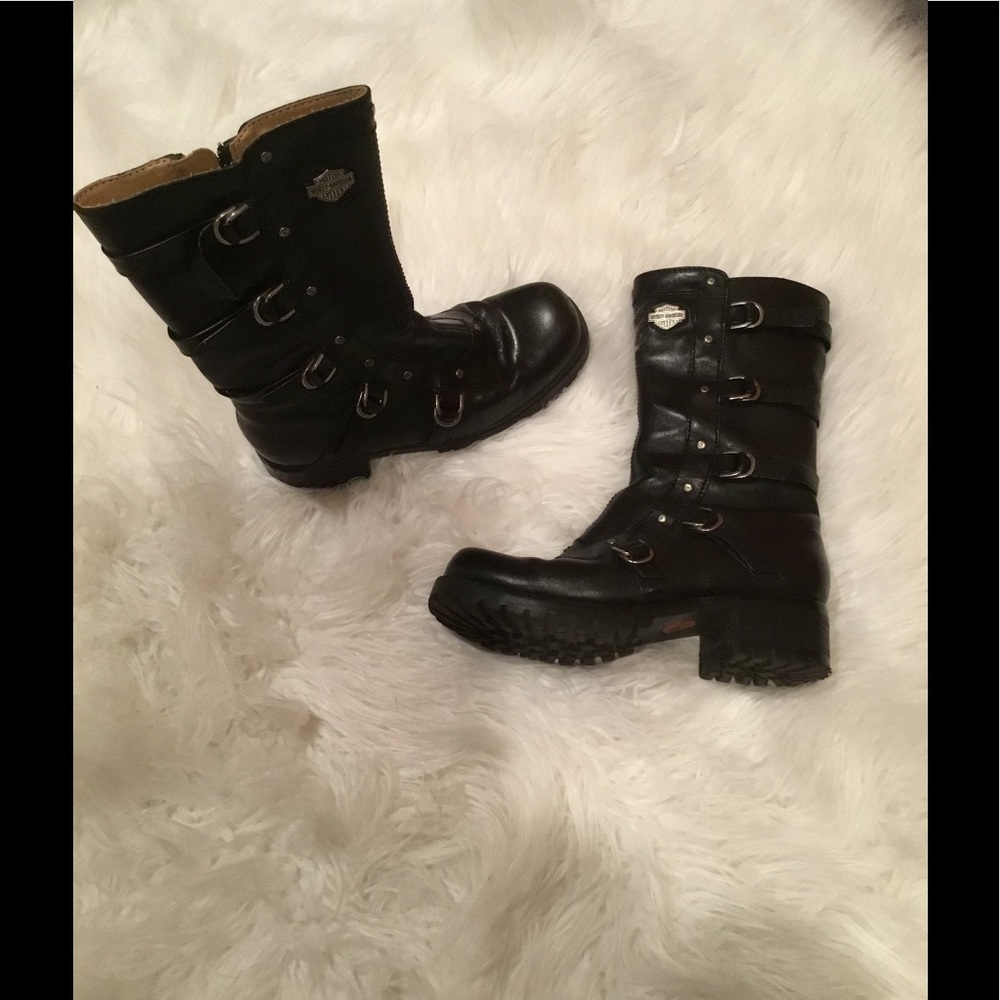Harley Davidson black leather silver buckle  boot